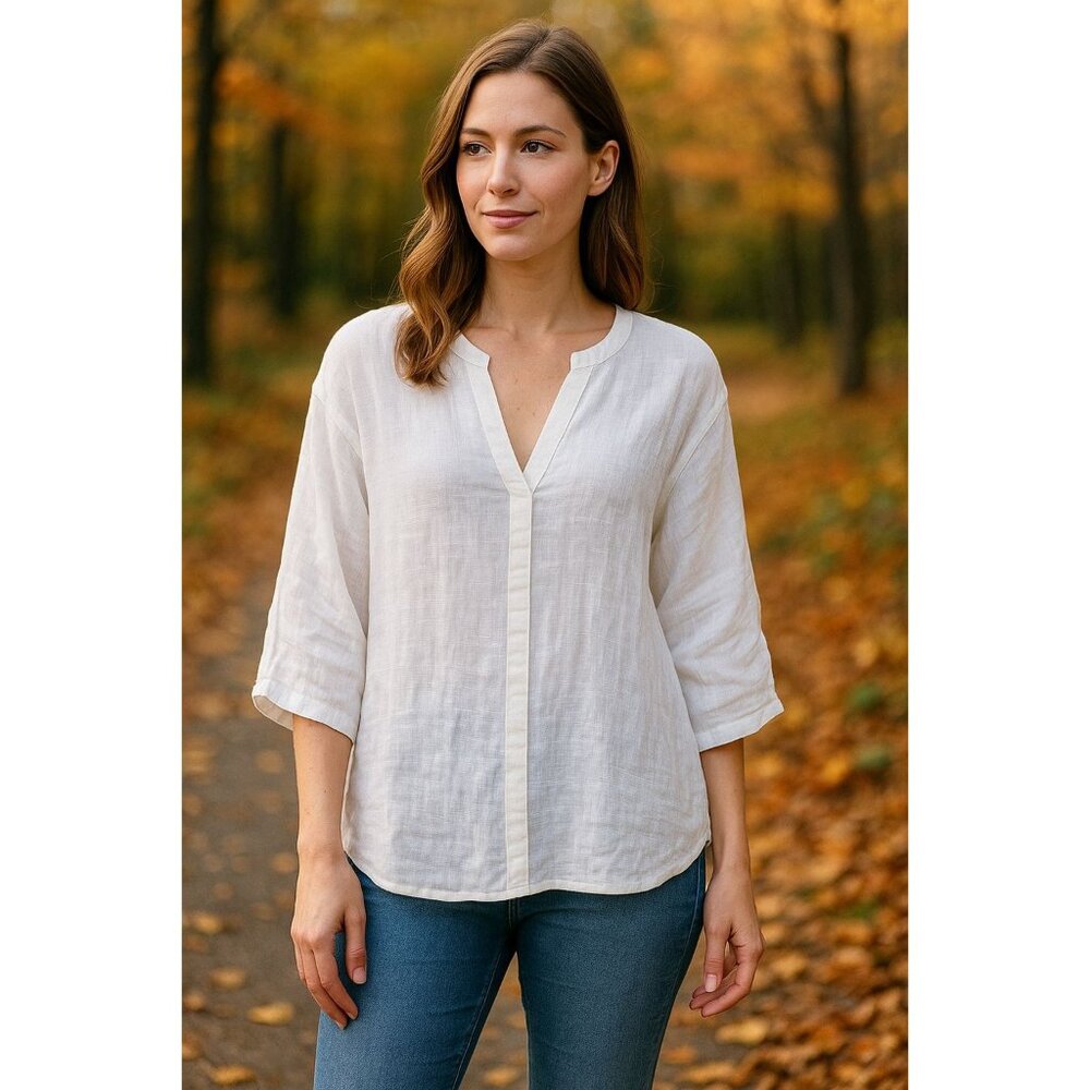 Nic + Zoe White Linen Blouse Women’s S Sheer Lightweight Tunic Top Minimalist